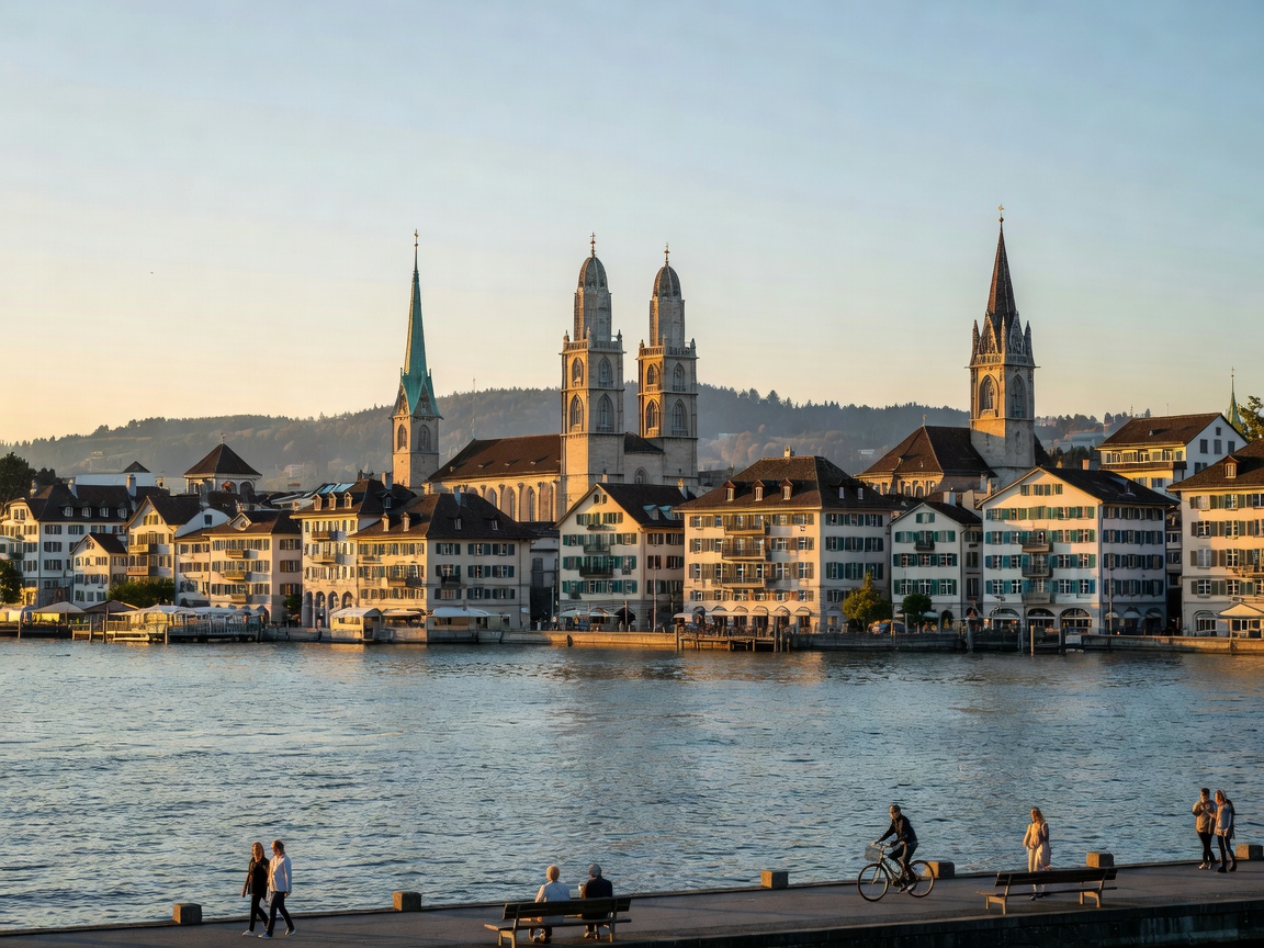 Zurich city skyline and lakefront view